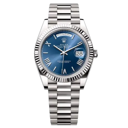 Rolex Day-Date 40 Blue Roman White Gold